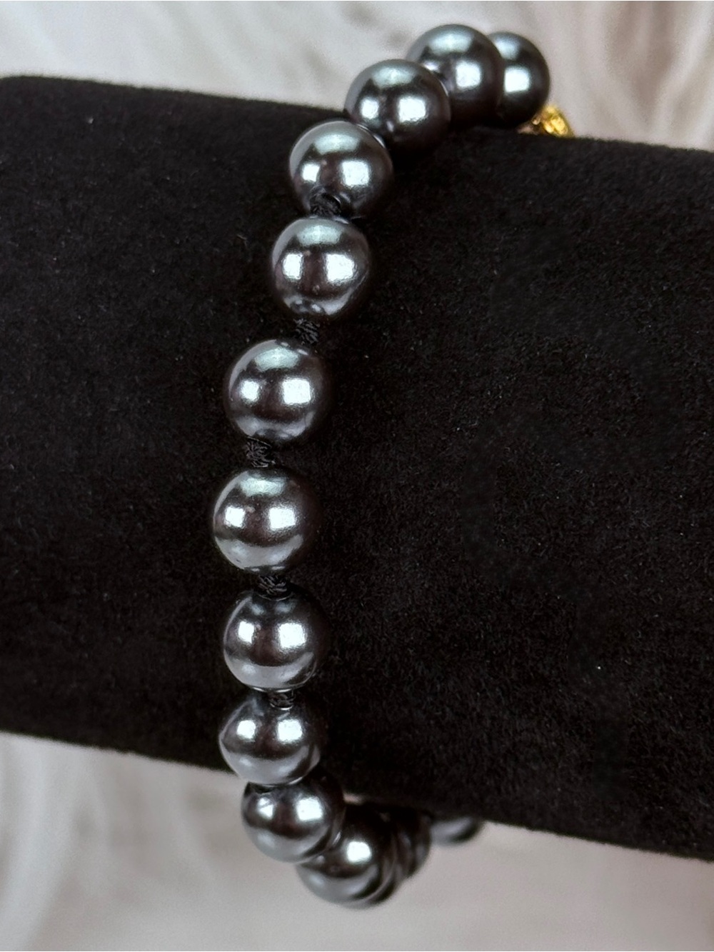 Vintage dark, gray blue metallic faux pearl bracelet